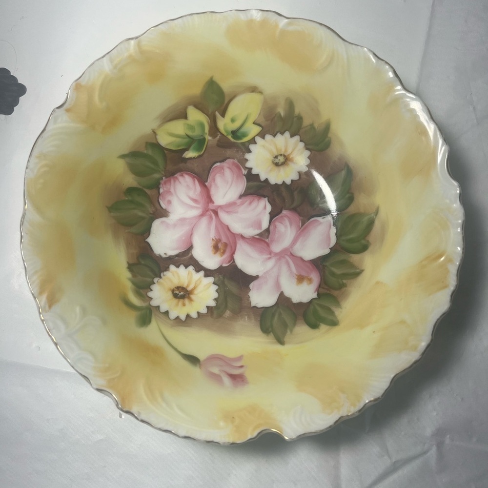 Vtg Enesco Japan handpainted floral porcelain bowl 8”